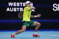 De Minaur in action against Novak Djokovic at the 2024 United Cup.